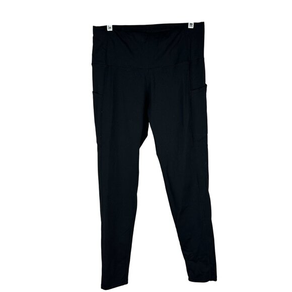 High Waisted Black Womens Leggings With Pockets Stretchy Breathable Size L - Picture 1 of 4